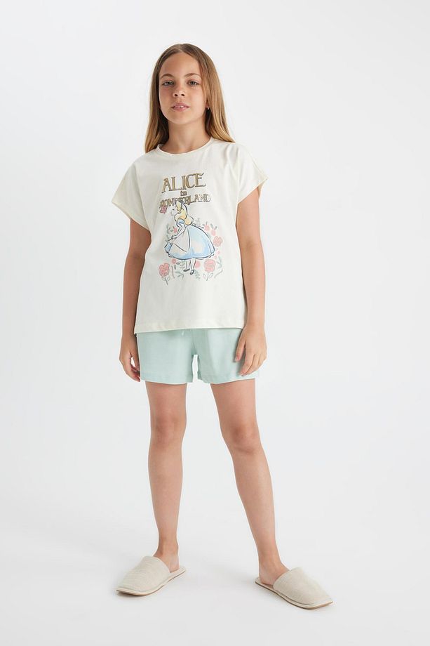 Kız Çocuk Alice In Wonderland Pijama Takımı Boxy Fit Kısa Kollu Üst Şort C8521a824sm - 1