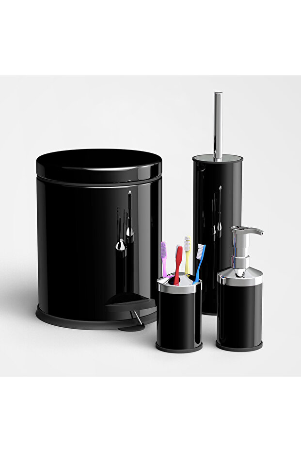 Stainless Steel 4 Piece Bathroom Set 3 Lt Metal Trash Can Set Black 4 Pieces