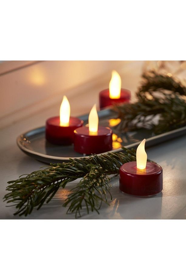 4 Adet Led Tealight Mum, Kırmızı - 1