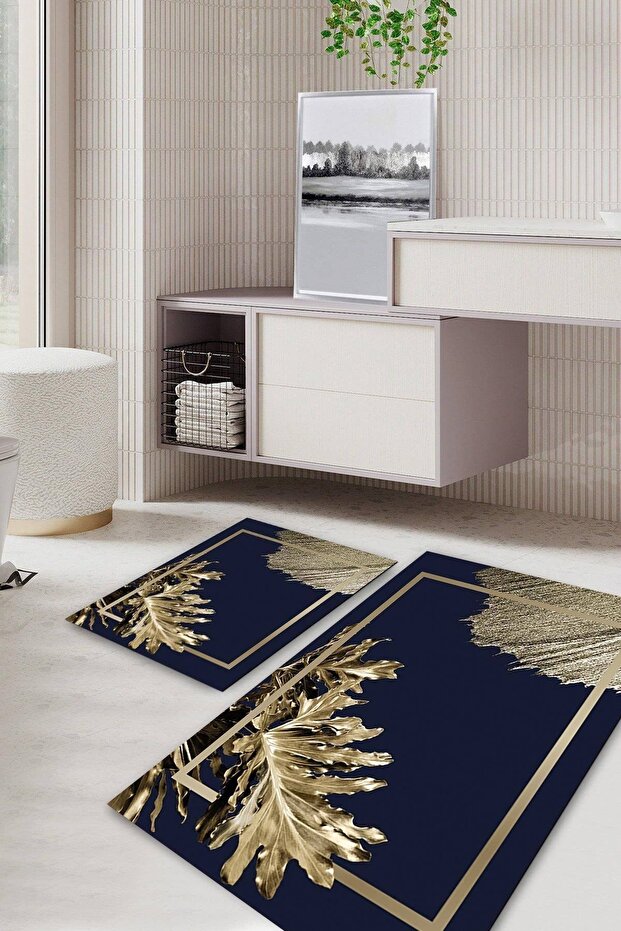 Digital Printed Non-Slip Base Washable Set of 2 Bathroom Carpet Mat Toilet Seat Set Kt-kzht-850