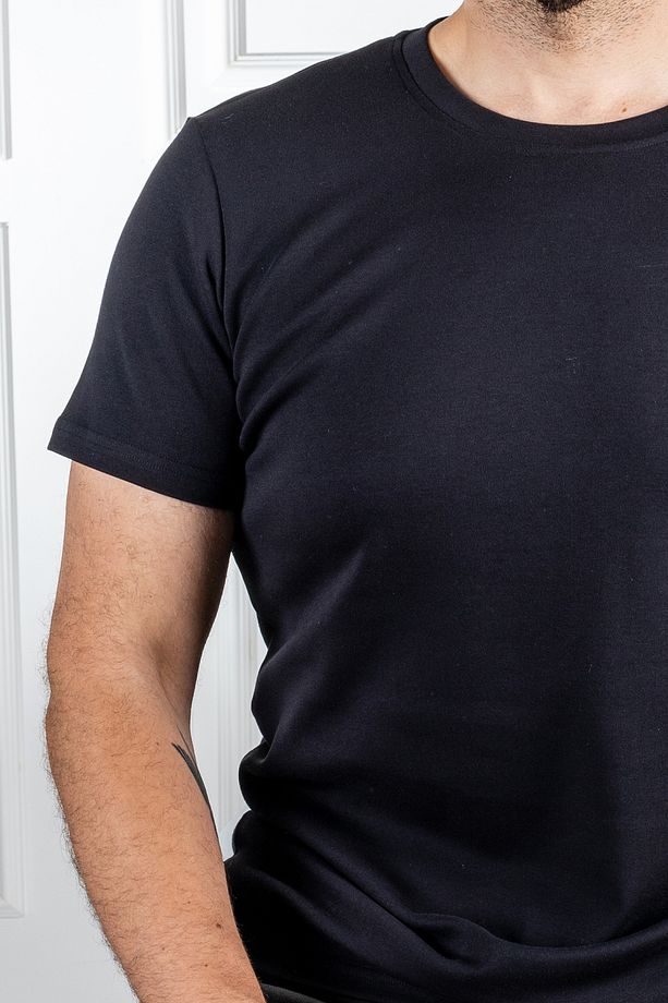 İnterview Sarar 0 Yaka %100 Pamuk Basic Siyah T-Shirt - 4
