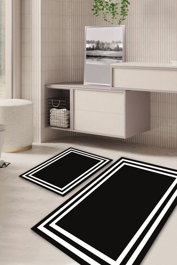Framed Non-Slip Base Washable Set of 2 Bathroom Carpet Mat Toilet Seat Set Kt-kzht-531