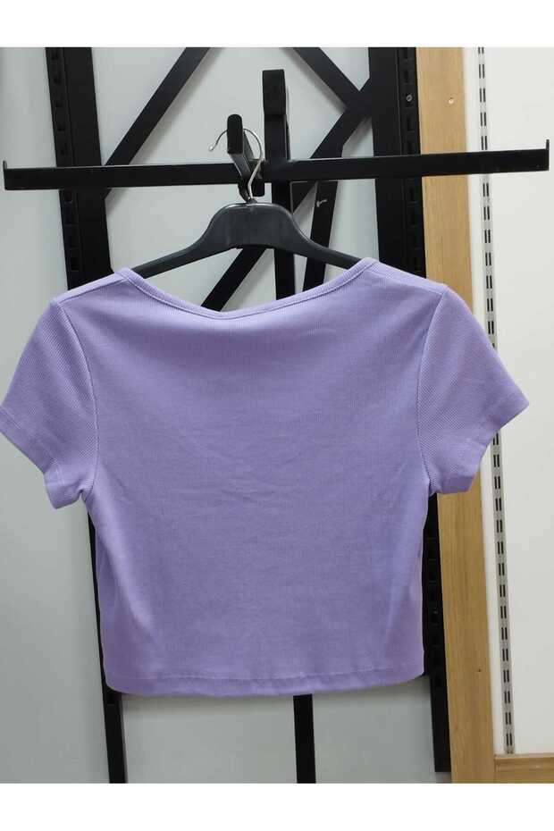 تي شيرت بياقة مربعة وأزرار - 2