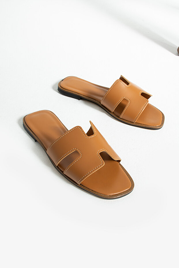 Tan Flat Sole Summer Women's Slippers Ft4444