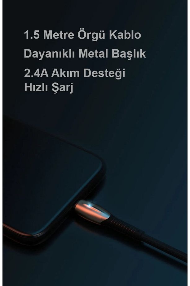 1.5 Metre Metal Başlıklı Örgü Kablo Usb To Type-c - 4