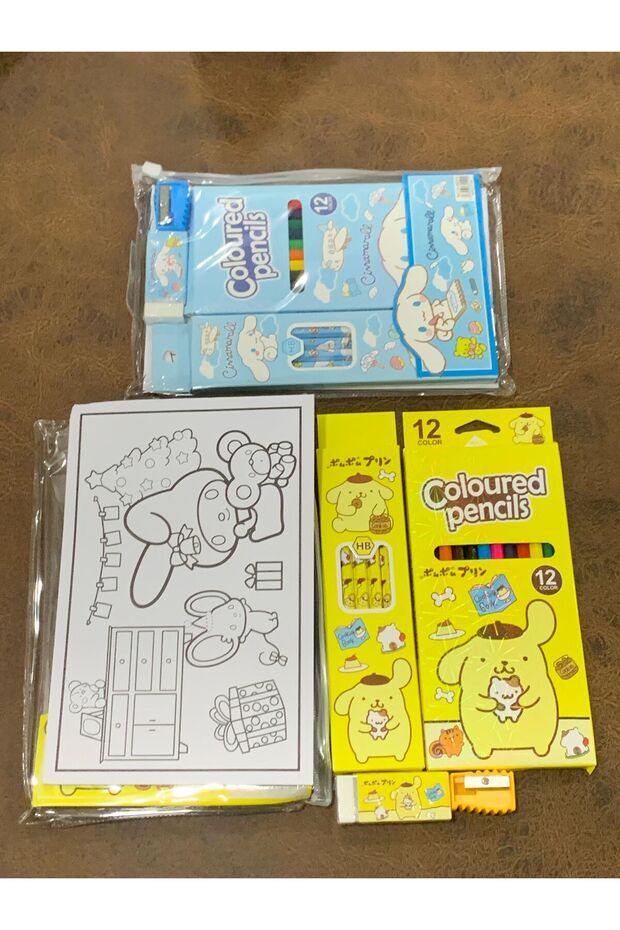 Sanrio Stationery Set with Pencils (12-piece paint set, 6-piece pencil set, eraser, pencil sharpener), Cinnamoroll, Pompompurin