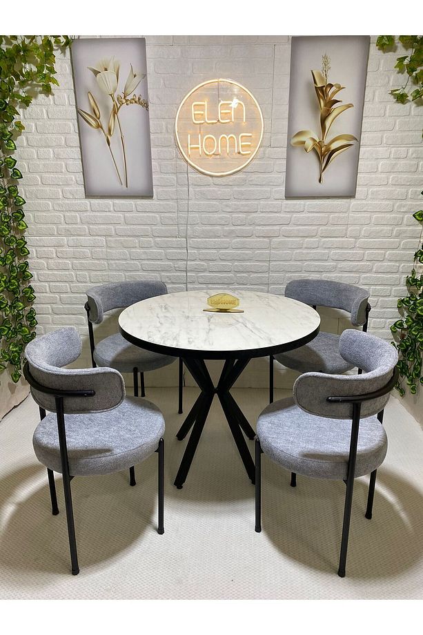Mutfak Masası Takımı, Yuvarlak Masa Sandalye , 4 Kişilik Yuvarlak Masa Takımı (lak Panel Parlak ) - 5