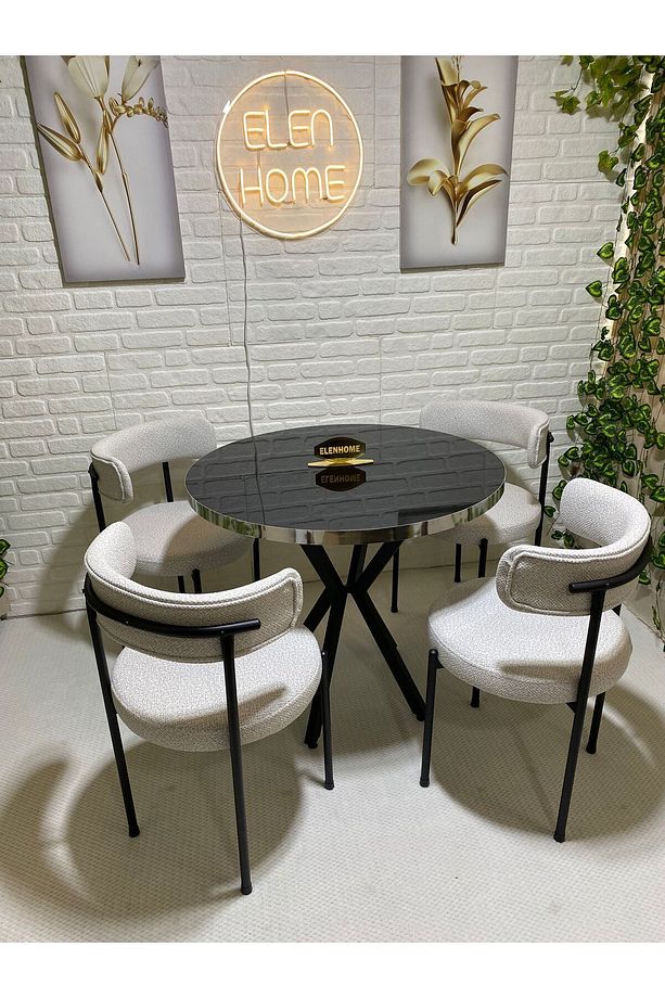 Mutfak Masası Takımı, Yuvarlak Masa Sandalye , 4 Kişilik Yuvarlak Masa Takımı (lak Panel Parlak ) - 4