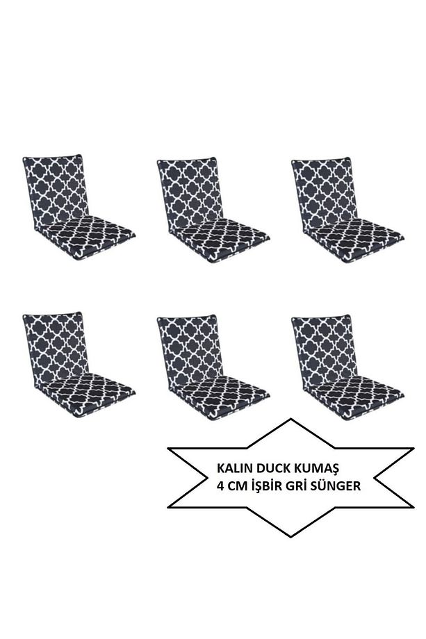 Sandalye Minderi Büyük Arkalıklı Yıkanabilir 6'lı I Karaçatı Model 4 Cm Sünger - 1