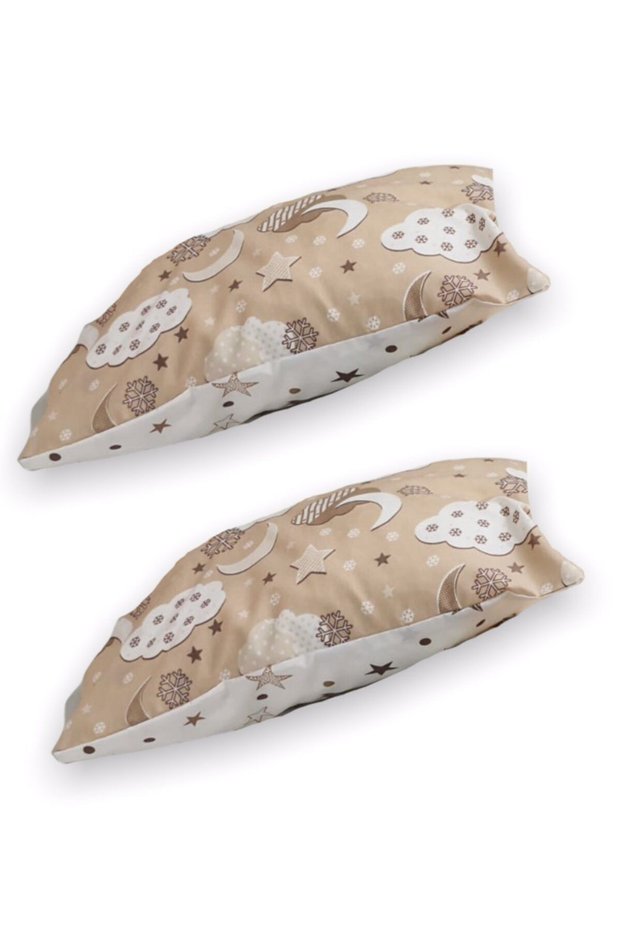 Children Adult Pillow Case 50X70 cm (2 Pieces) Brown Moon Cloud Star