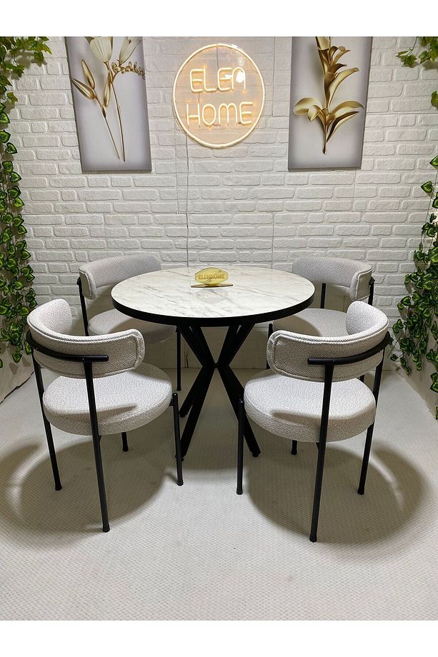 Mutfak Masası Takımı, Yuvarlak Masa Sandalye , 4 Kişilik Yuvarlak Masa Takımı (lak Panel Parlak ) - 3