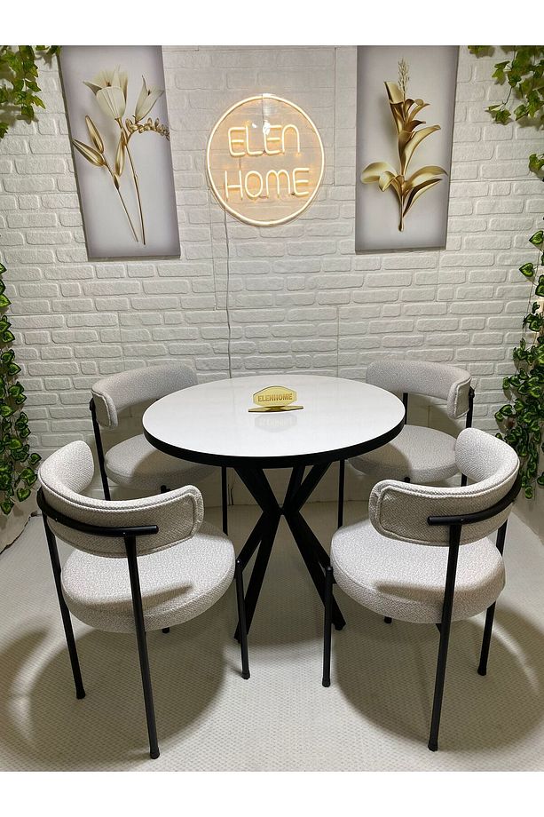 Mutfak Masası Takımı, Yuvarlak Masa Sandalye , 4 Kişilik Yuvarlak Masa Takımı (lak Panel Parlak ) - 6