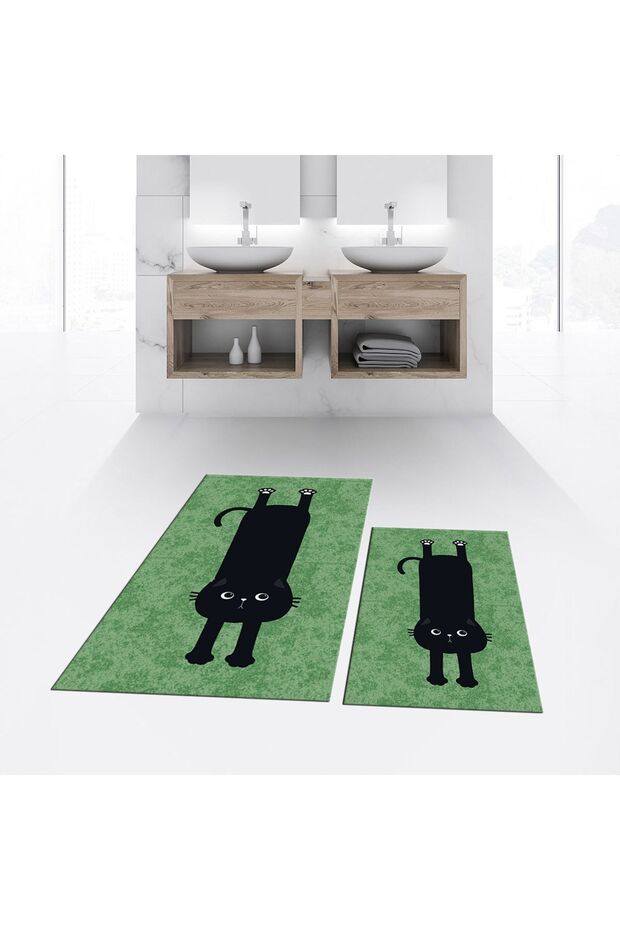 Digital Printed Non-Slip Base Washable Double Bathroom Mat Toilet Set, V-KLOZET-39-GREEN,