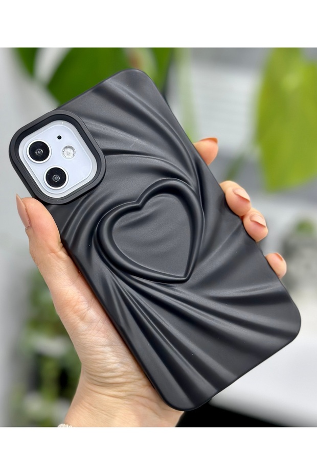 Apple Iphone 11 Uyumlu 3D Mat Saten Kalp Kabartma Desenli Darbe Önleyici Silikon Kılıf - 6