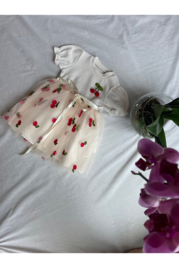 Kiraz Desenli Kız Elbisesi - 4