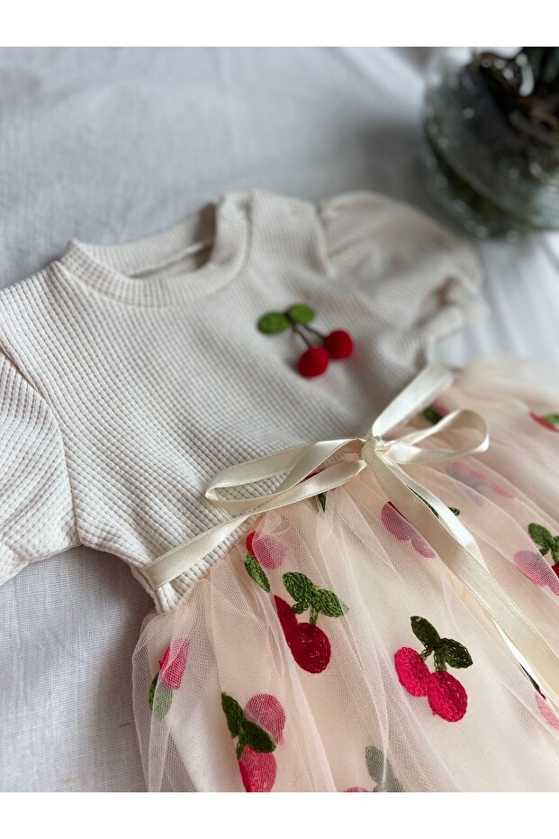 Kiraz Desenli Kız Elbisesi - 2