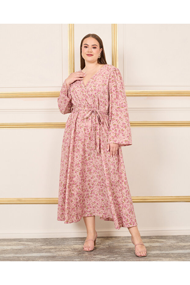 Plus Ditsy Print Wrap Maxi Dress