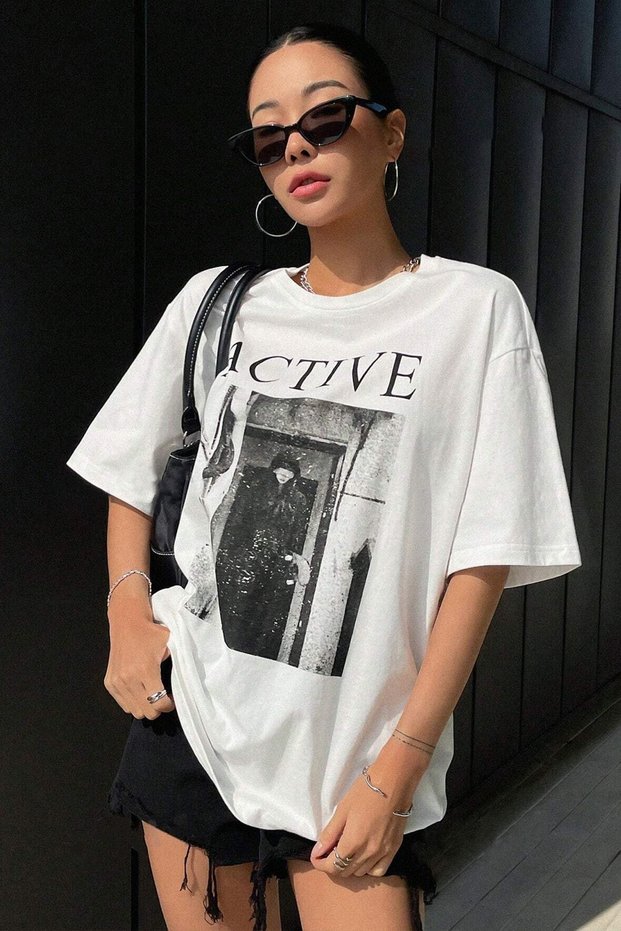 Unisex Active Printed Oversize T-shirt