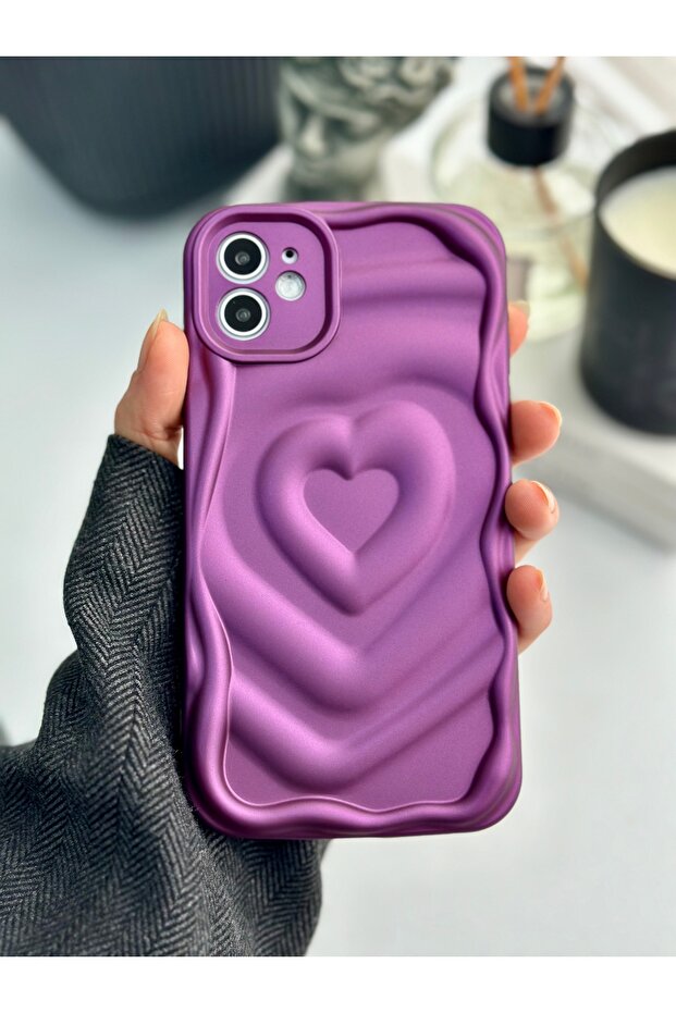 Apple iPhone 11 Compatible 3D Matte Embossed Heart Pattern Anti-Shock Camera Protection Silicone Case - 1