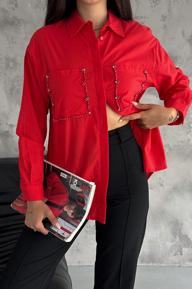 Red Staple Beaded New Season Women's Shirt
