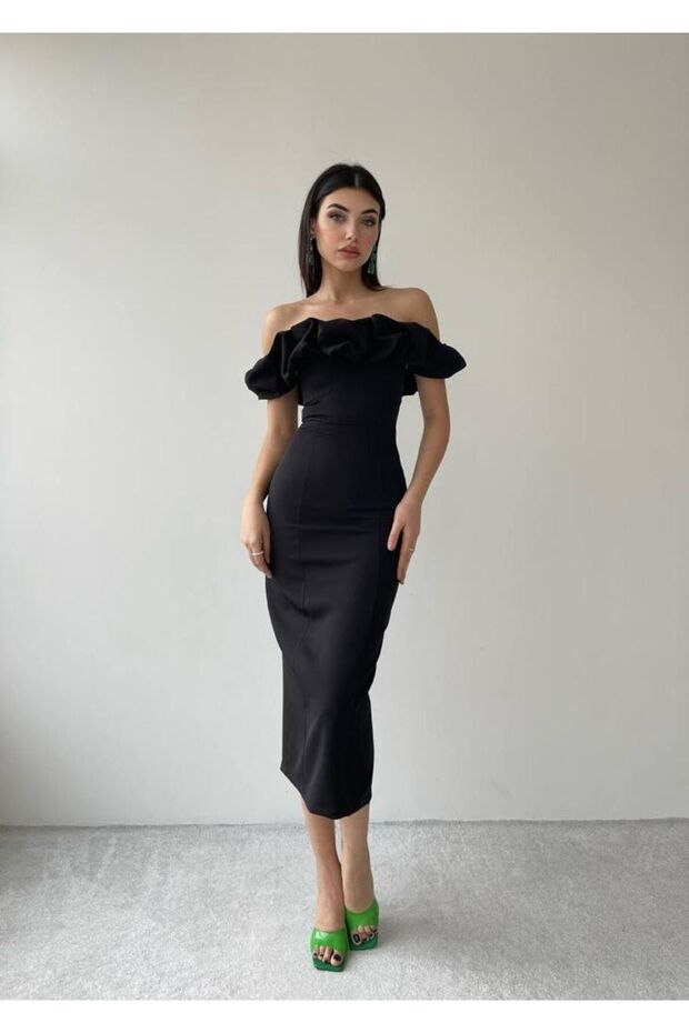 Black Off Shoulder Midi Dress