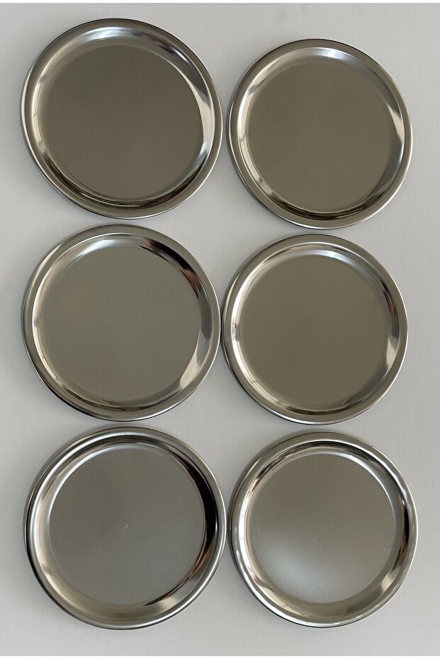 Stainless Steel Flat, Serving Plate Thick Polished Steel 22 cm (No.5) Pack of 6