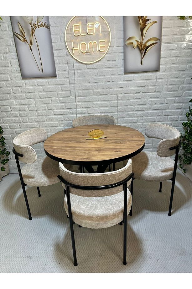 Mutfak Masası Takımı, (LAK PANEL MDF)yuvarlak Masa Sandalye 4 Kişilik , Yuvarlak Masa Takımı - 4