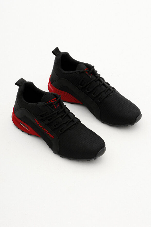 Unisex Siyah Kırmızı Rahat Kalıp Termo Taban Bağcıklı Sneaker - 3