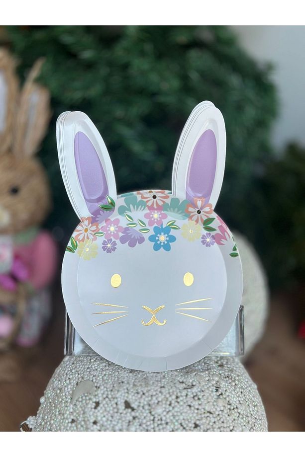 lüks altın metalik baskılı çiçekli süslü tavşan desen 3d boyutlu parti davet tabağı karton tabak - 1