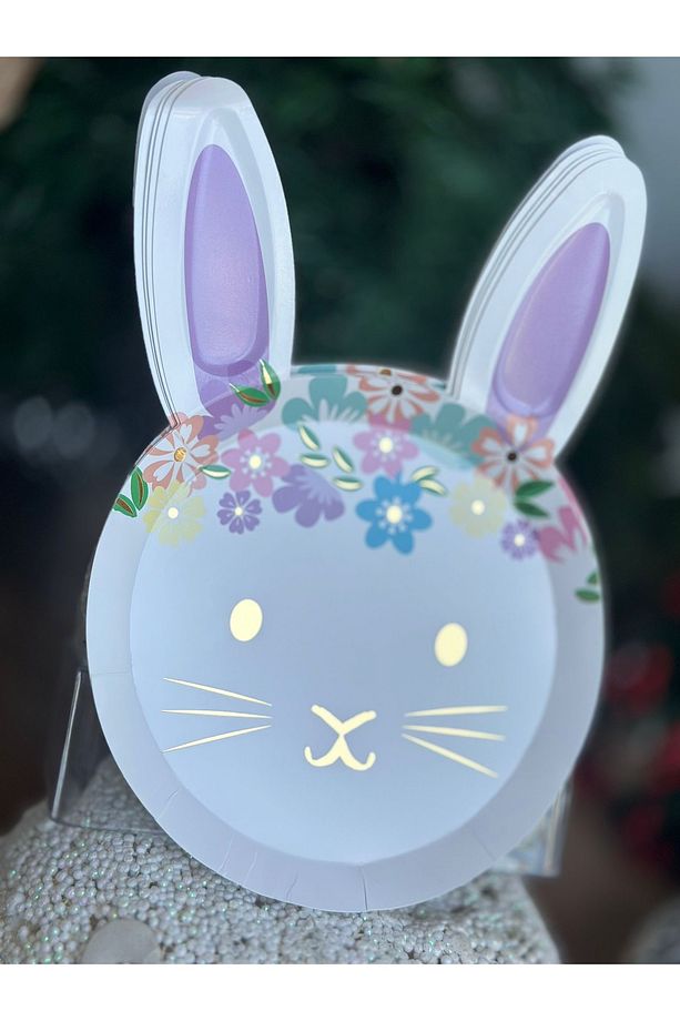 lüks altın metalik baskılı çiçekli süslü tavşan desen 3d boyutlu parti davet tabağı karton tabak - 2