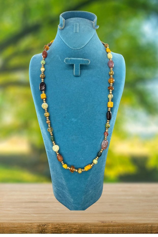 Bohemian Special Design Ethnic Natural Stone Necklace Karma Natural Stone Combination Long Necklace