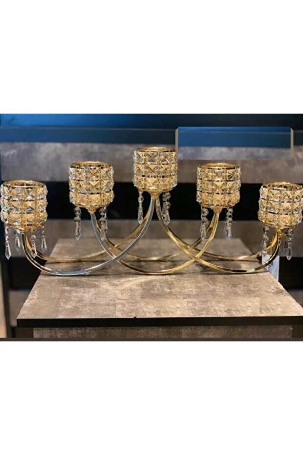 5'Li Lüks Şamdan Cam Püsküllü Lüks Şamdan - 1