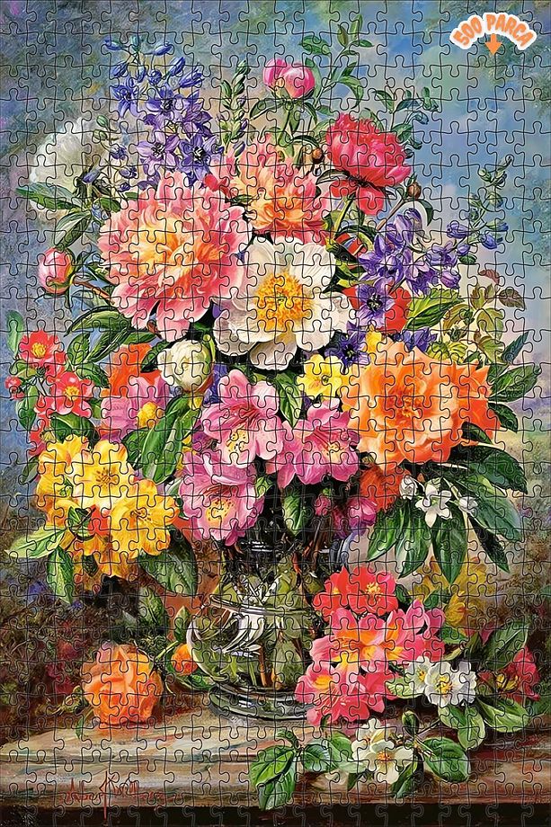 Haziran Çiçekleri Işıltılı Dekoratif Çift Katlı Çerçeveli Asılabilir Ahşap Puzzle 1000 PARÇA 50X70 - 7