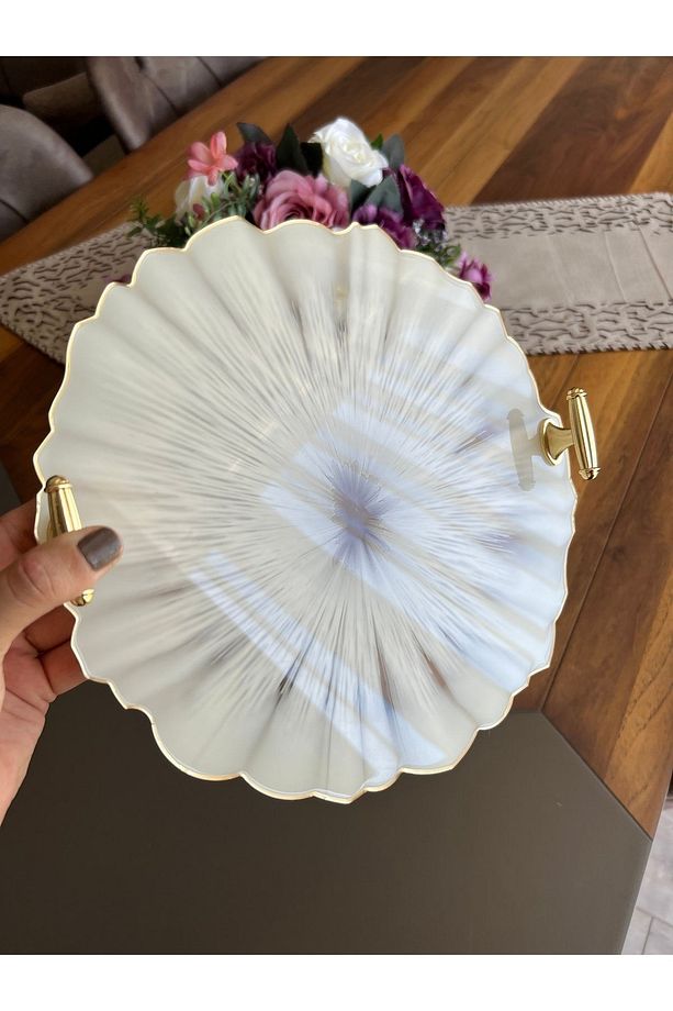 Yuvarlak Dalgalı Desenli Iki Kişilik Söz Nişan Damat Epoksi Tepsisi - 26 Cm Çap - 1