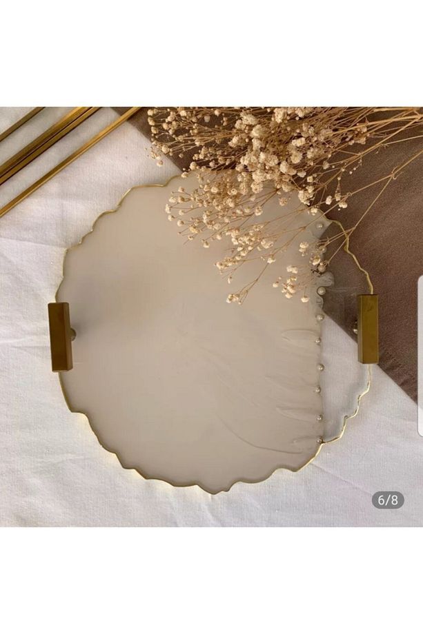 Yuvarlak Dalgalı Desenli Iki Kişilik Söz Nişan Damat Epoksi Tepsisi - 26 Cm Çap - 1