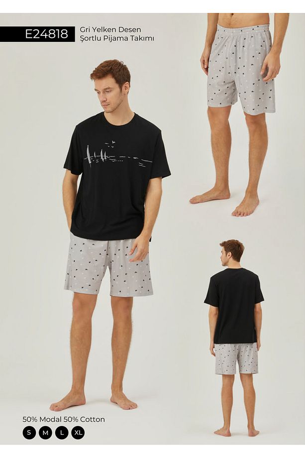 Erkek Şortlu Kısa Kollu Pijama Takımı - 1