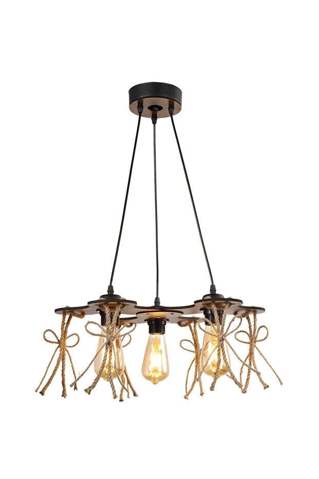 Ceviz Ahşap Halatlı Tarz 3.lü Avize - 3