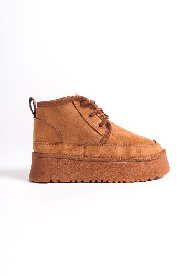 Women's Hugo Lace-Up Thick Sole Suede Mini Boots with Fur Inside