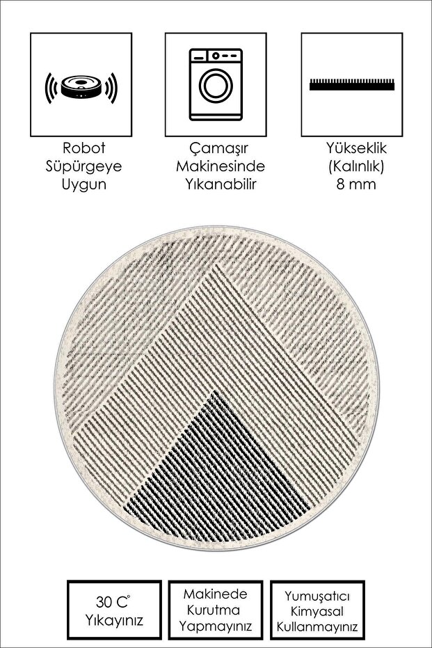 Makinede Yıkanabilir Kaymaz Taban Leke Tutmaz Yuvarlak Salon Halısı Mutfak Halısı ve Yolluk - 3