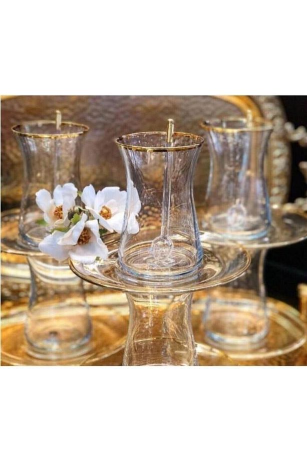 Heybeli El Yapım 6 Kişilik 12 Parça Çay Cam Bardağı Set - 1