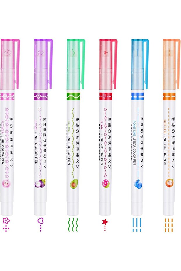 6-Piece Patterned - Phosphorescent Line Highlighter Linear Color Collet - 3