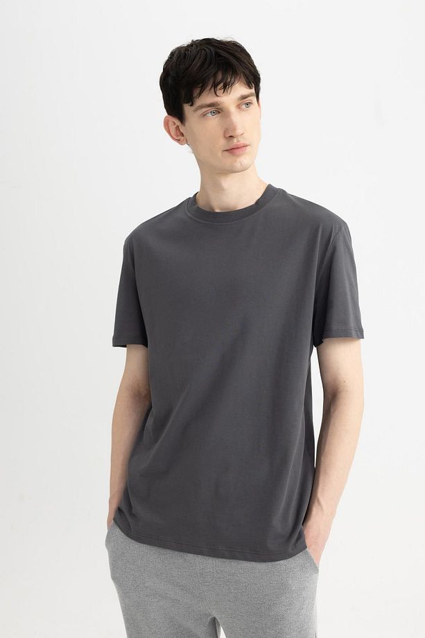 New Regular Fit Bisiklet Yaka Basic Düz %100 Pamuk Kısa Kollu Tişört V7699az24sp - 3
