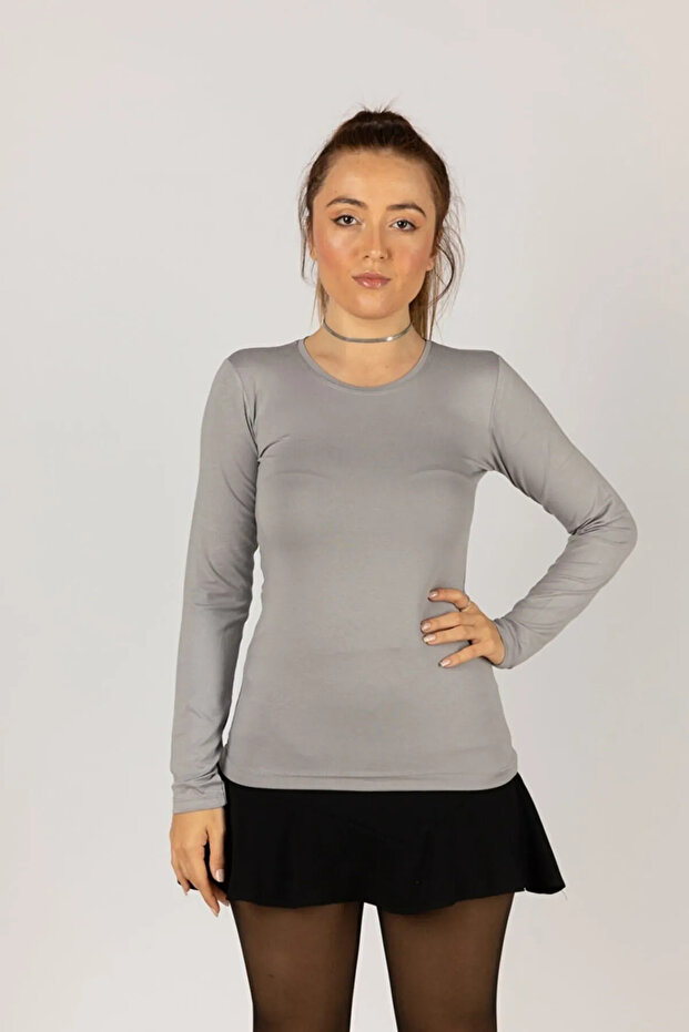 WOMEN'S LONG-SLEEVE Stretchy ROUNDED CREW NECK BODYSUIT