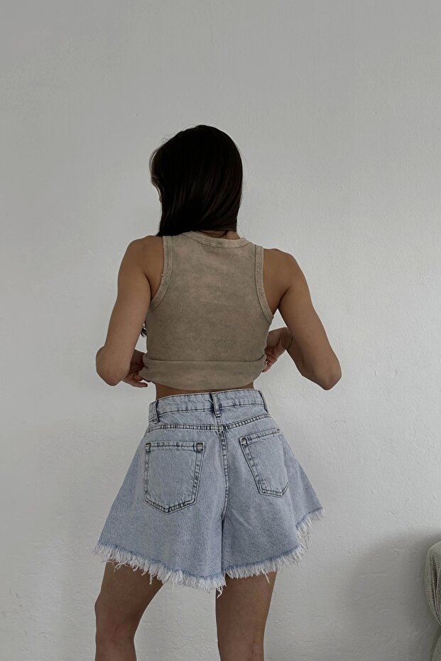 Kadın Mavi Jean Kot Şort EKA-0961-8067 - 5