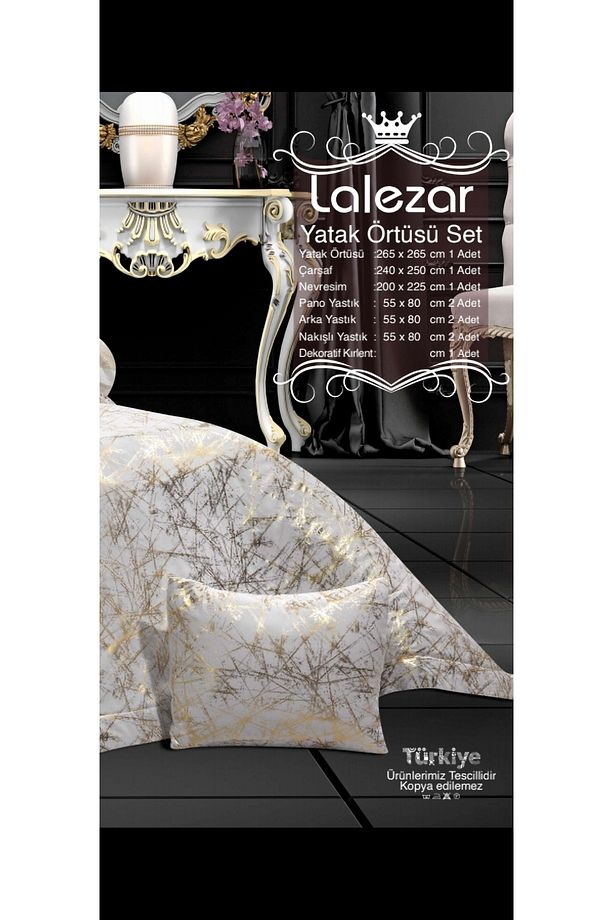 Çift Kişilik Yatak Örtüsü ( set 4 parça ) varaklı seten çeyizlik yatak örtüsü - 5