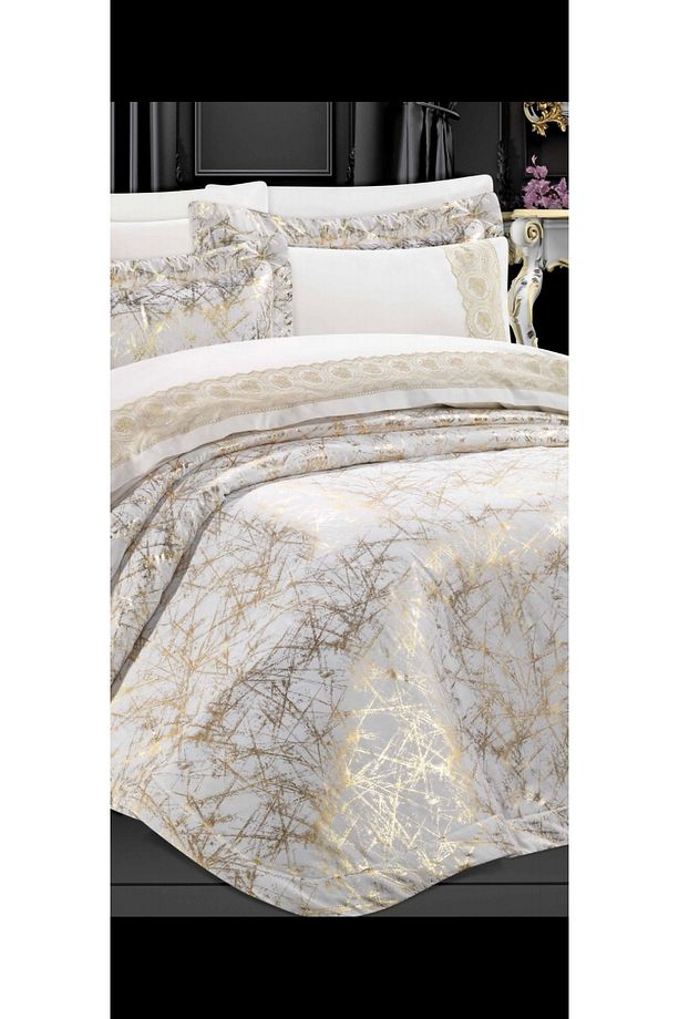 Çift Kişilik Yatak Örtüsü ( set 4 parça ) varaklı seten çeyizlik yatak örtüsü - 3