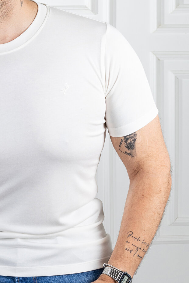 İnterview Sarar 0 Yaka Modal Basic Beyaz T-Shirt - 7