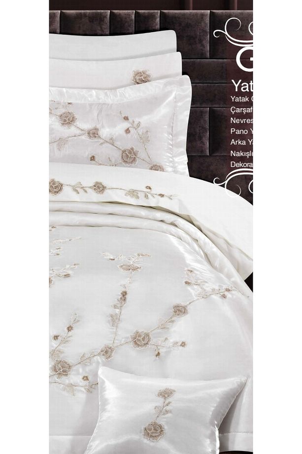 Çift Kişilik Yatak Örtüsü ( set 4 parça ) varaklı seten çeyizlik yatak örtüsü - 6