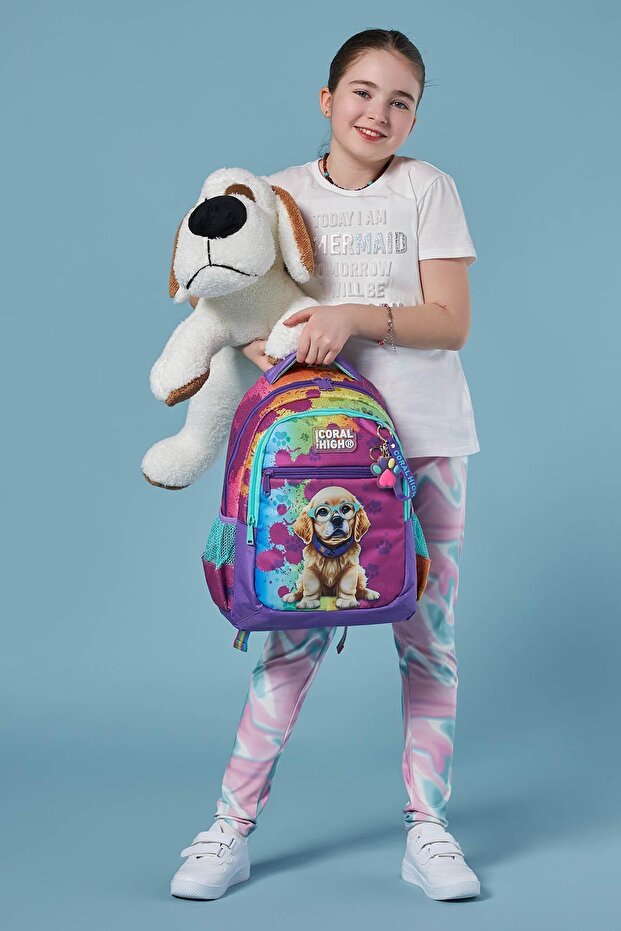 Patterned Three Compartment School Backpack for Kids - 7