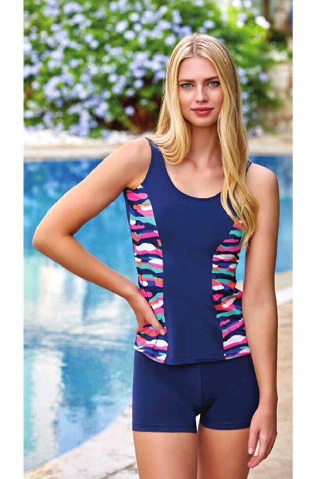 renkli genç model mely şortlu tankini - 1